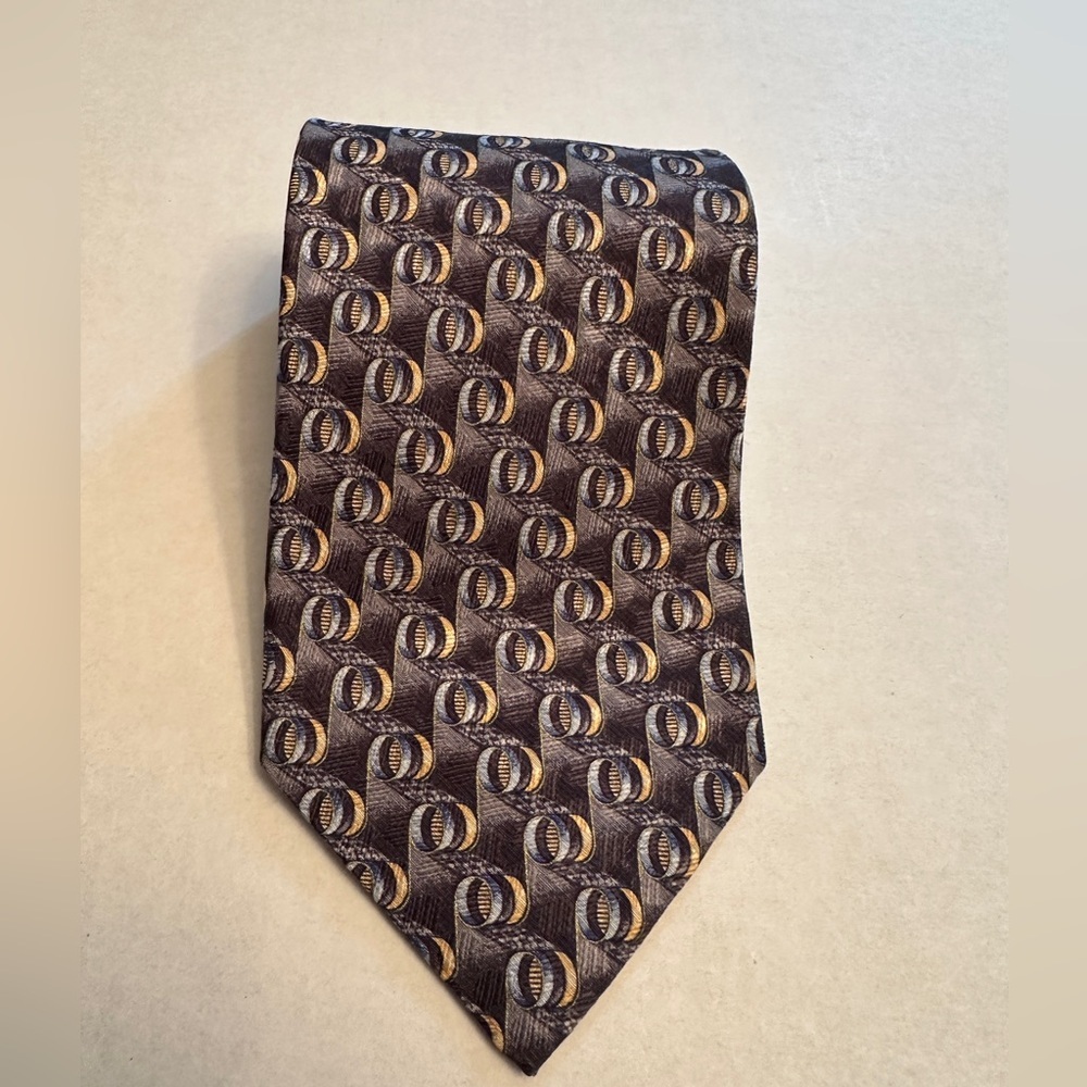 Ermenegildo Zegna Tie Blue Gold Ovals Geometric 100% Silk Made In Italy‎ 3 3/4"